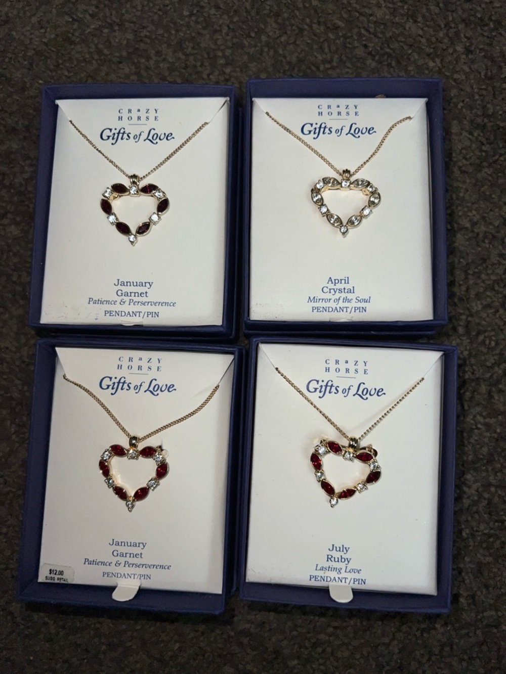 Gold plated birthstone heart necklace lot new pins